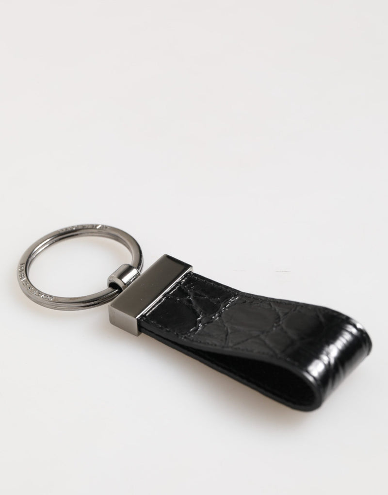 Black Leather Logo Metal Ring Keychain Holder Men Keyring Dolce & Gabbana