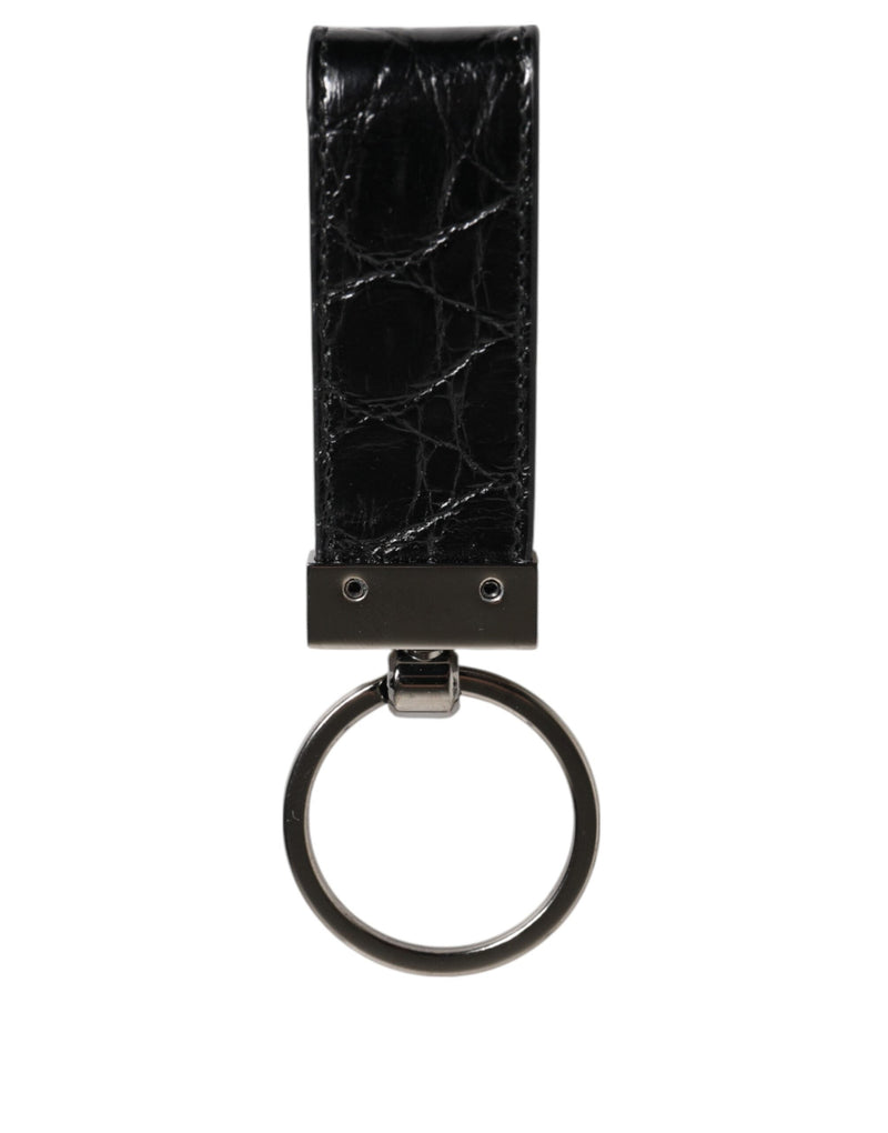 Black Leather Logo Metal Ring Keychain Holder Men Keyring Dolce & Gabbana