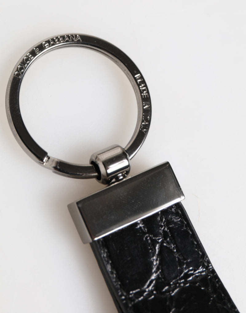Black Leather Logo Metal Ring Keychain Holder Men Keyring Dolce & Gabbana