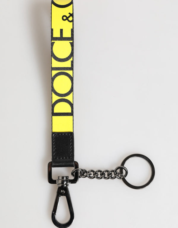 Yellow Logo Nylon Silver Brass Holder Keychain Keyring Dolce & Gabbana