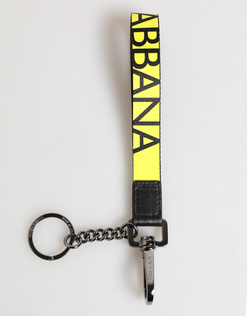 Yellow Logo Nylon Silver Brass Holder Keychain Keyring Dolce & Gabbana