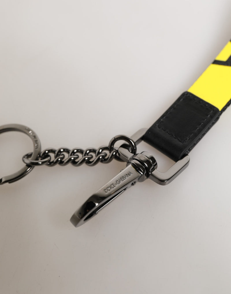 Yellow Logo Nylon Silver Brass Holder Keychain Keyring Dolce & Gabbana