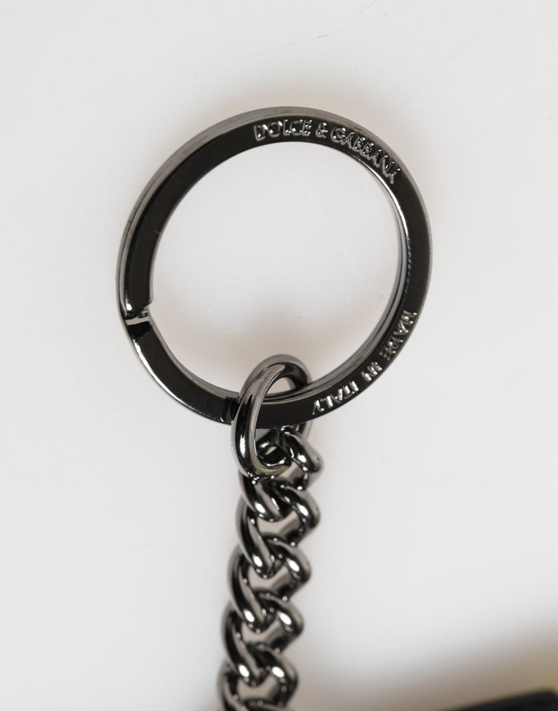 Yellow Logo Nylon Silver Brass Holder Keychain Keyring Dolce & Gabbana