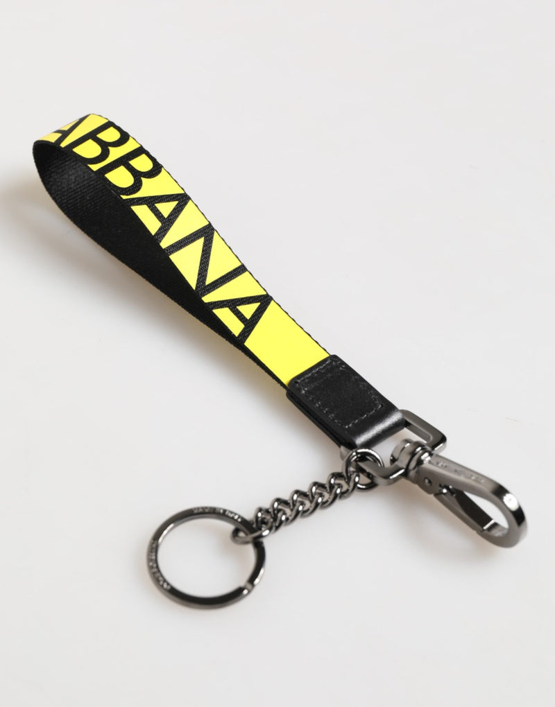 Yellow Logo Nylon Silver Brass Holder Keychain Keyring Dolce & Gabbana