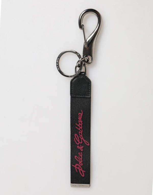 Black Red Polyester DG Logo Silver Men Keychain Keyring Dolce & Gabbana