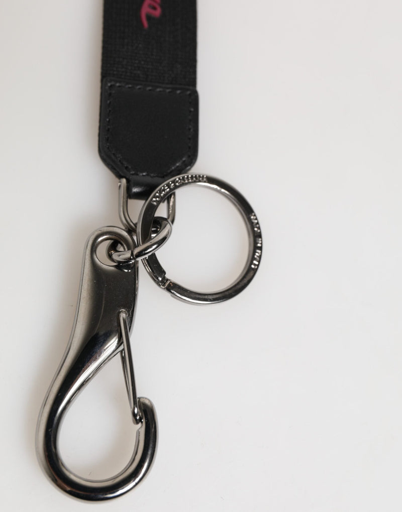 Black Red Polyester DG Logo Silver Men Keychain Keyring Dolce & Gabbana