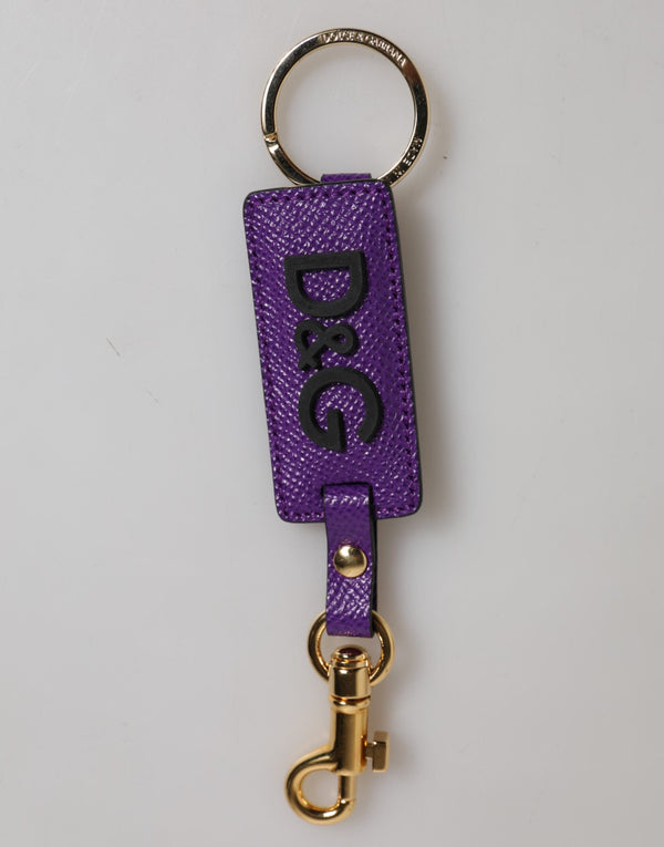 Purple DG Logo Leather Gold Tone Metal Keyring Keychain Dolce & Gabbana