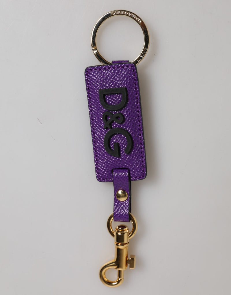 Purple DG Logo Leather Gold Tone Metal Keyring Keychain Dolce & Gabbana