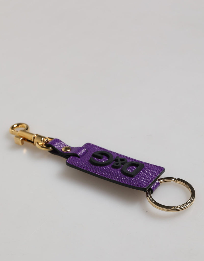 Purple DG Logo Leather Gold Tone Metal Keyring Keychain Dolce & Gabbana