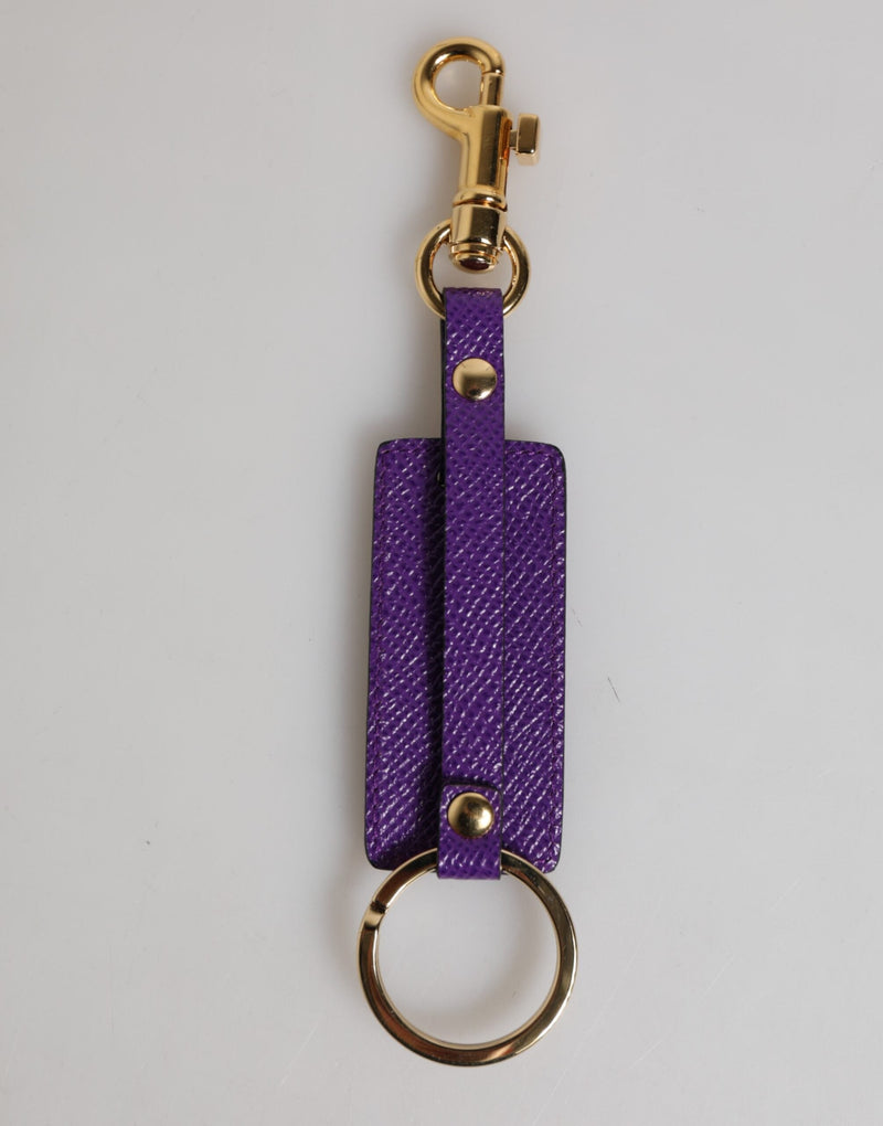 Purple DG Logo Leather Gold Tone Metal Keyring Keychain Dolce & Gabbana