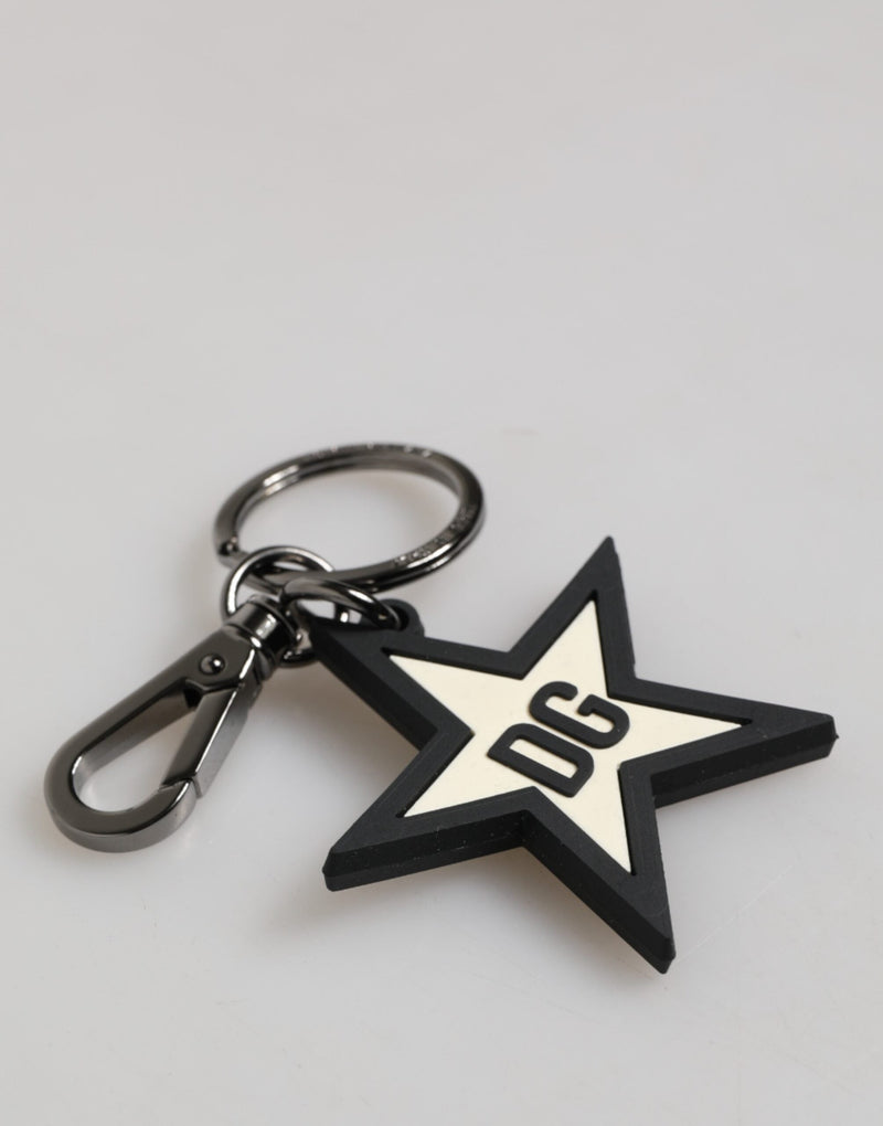 White Black DG Logo Star Rubber Men's Keychain Keyring Dolce & Gabbana