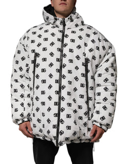 White DG Monogram Hooded Puffer Jacket Dolce & Gabbana