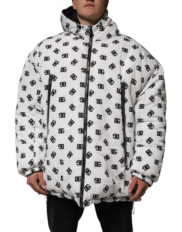 White DG Monogram Hooded Puffer Jacket Dolce & Gabbana