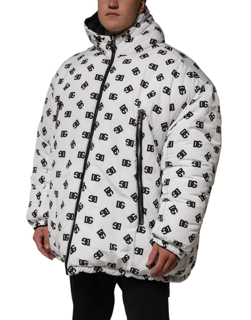 White DG Monogram Hooded Puffer Jacket Dolce & Gabbana