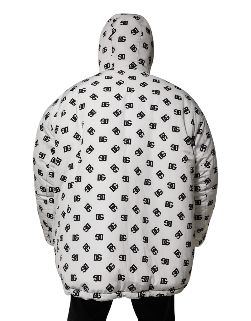 White DG Monogram Hooded Puffer Jacket Dolce & Gabbana