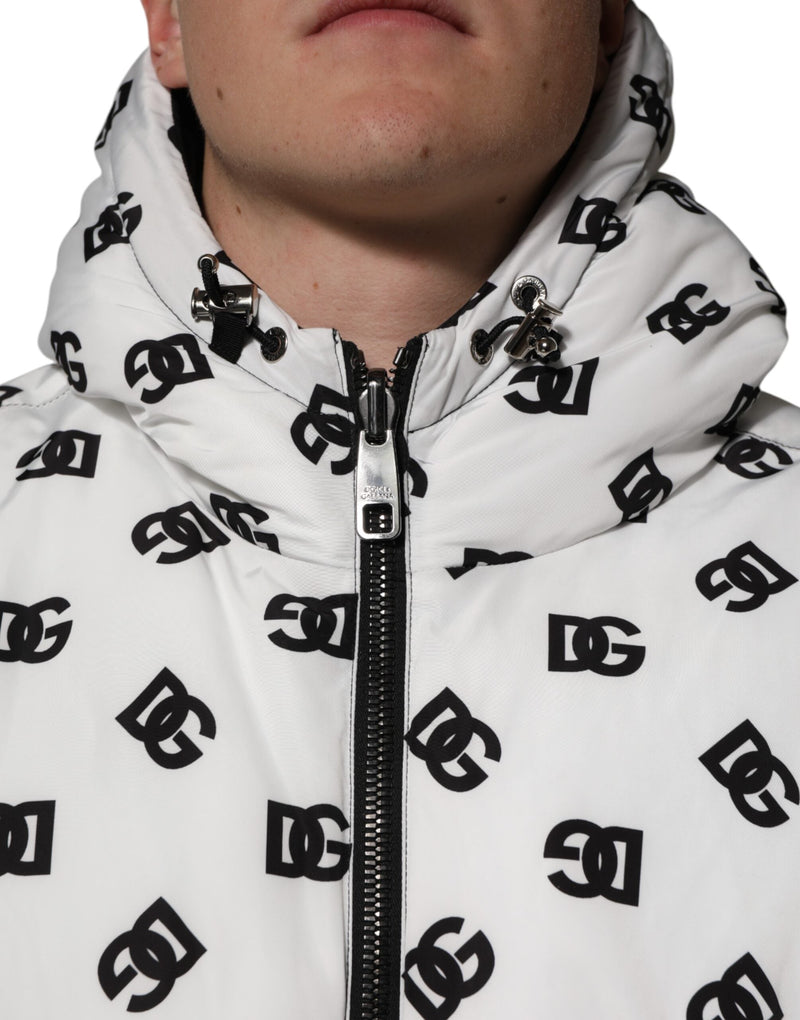 White DG Monogram Hooded Puffer Jacket Dolce & Gabbana