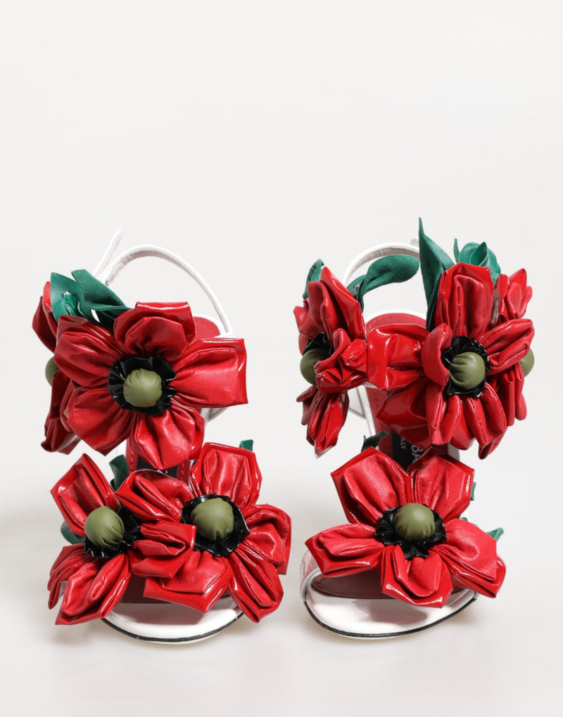 White Red Floral Detailing Sandals Shoes Dolce & Gabbana