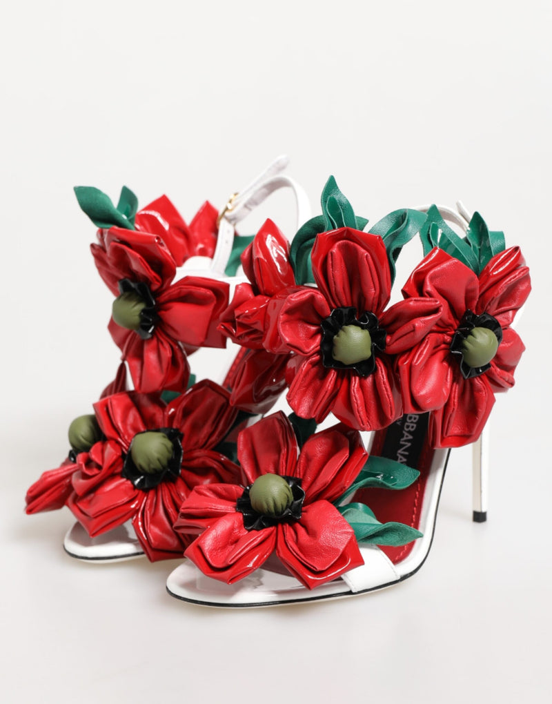 White Red Floral Detailing Sandals Shoes Dolce & Gabbana