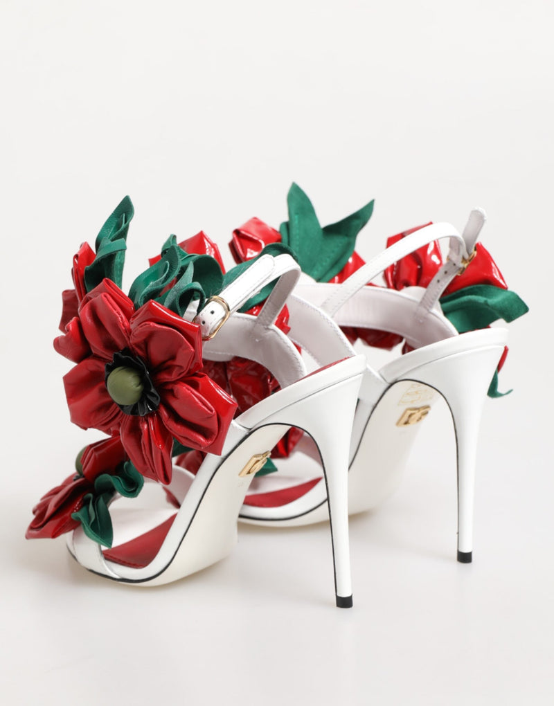 White Red Floral Detailing Sandals Shoes Dolce & Gabbana