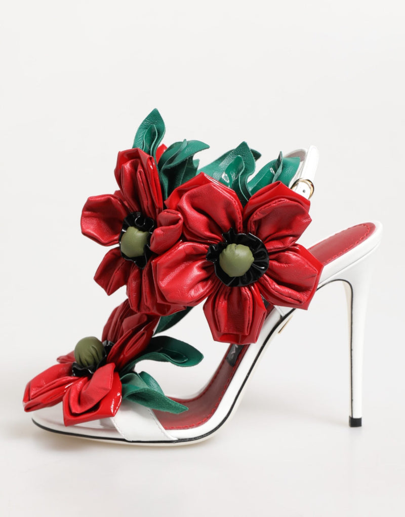 White Red Floral Detailing Sandals Shoes Dolce & Gabbana