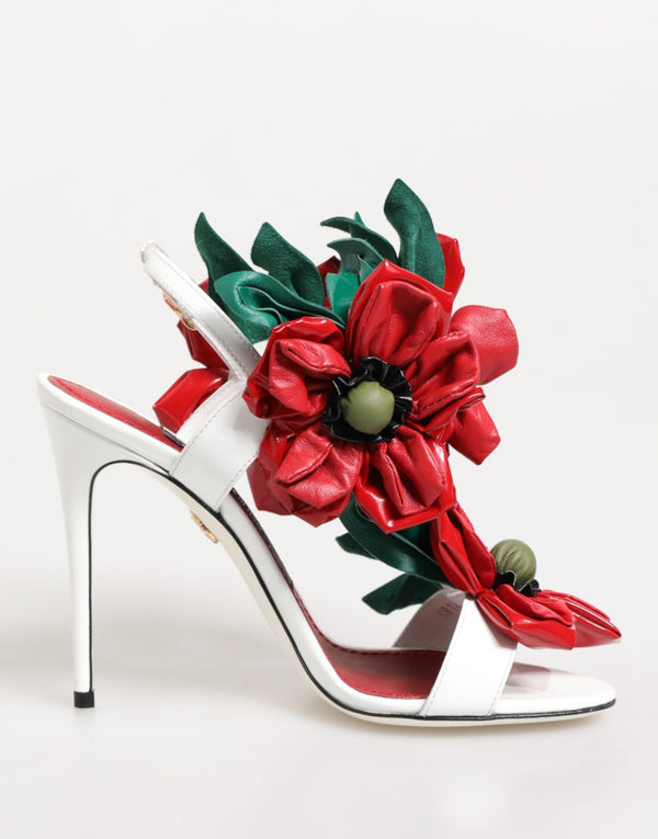 White Red Floral Detailing Sandals Shoes Dolce & Gabbana