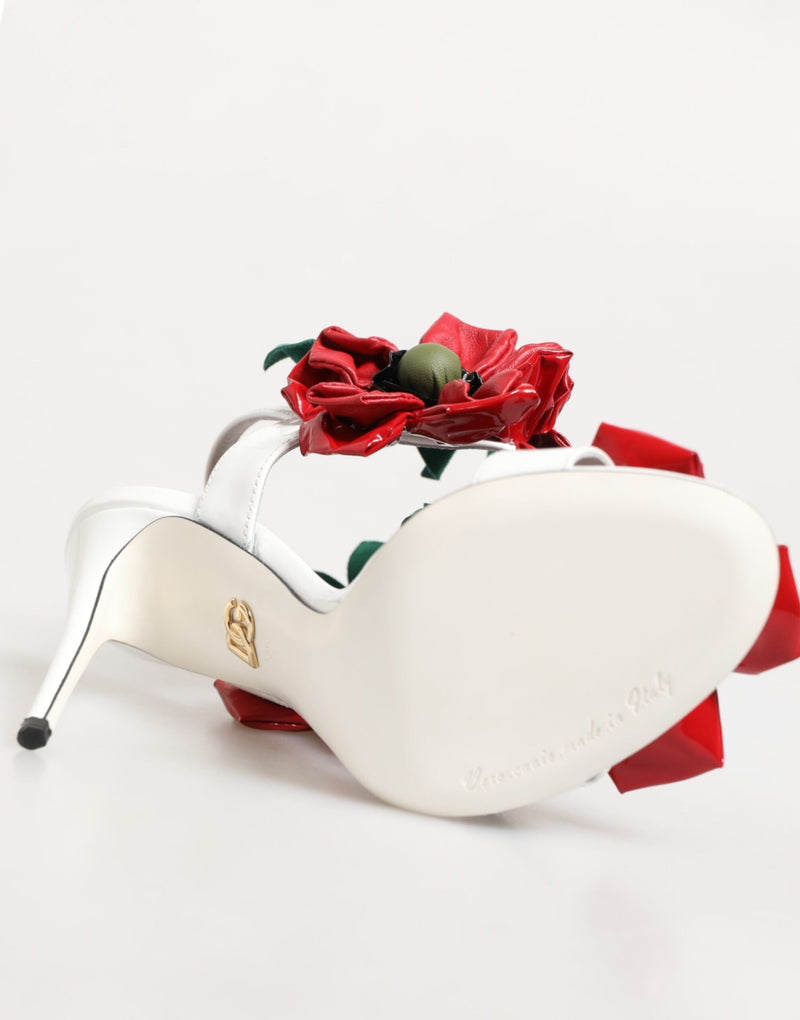 White Red Floral Detailing Sandals Shoes Dolce & Gabbana