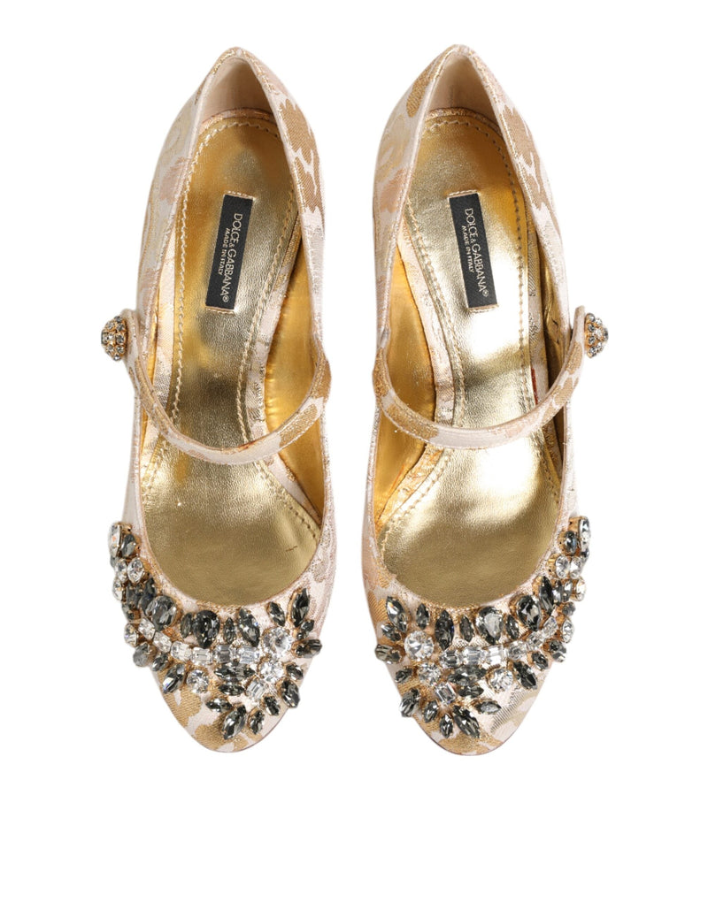 Gold Jacquard Crystal Mary Janes Pumps Shoes Dolce & Gabbana