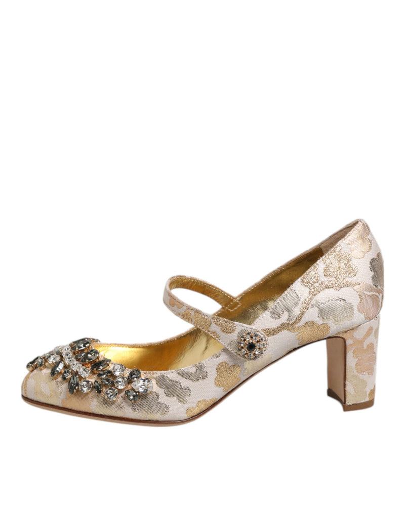 Gold Jacquard Crystal Mary Janes Pumps Shoes Dolce & Gabbana