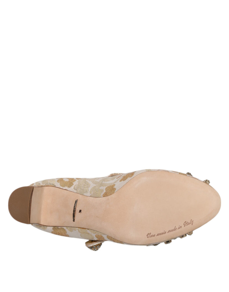 Gold Jacquard Crystal Mary Janes Pumps Shoes Dolce & Gabbana