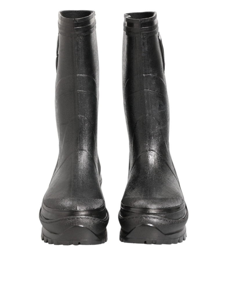 Metallic Black Pull On Rain Boots Men Shoes Dolce & Gabbana