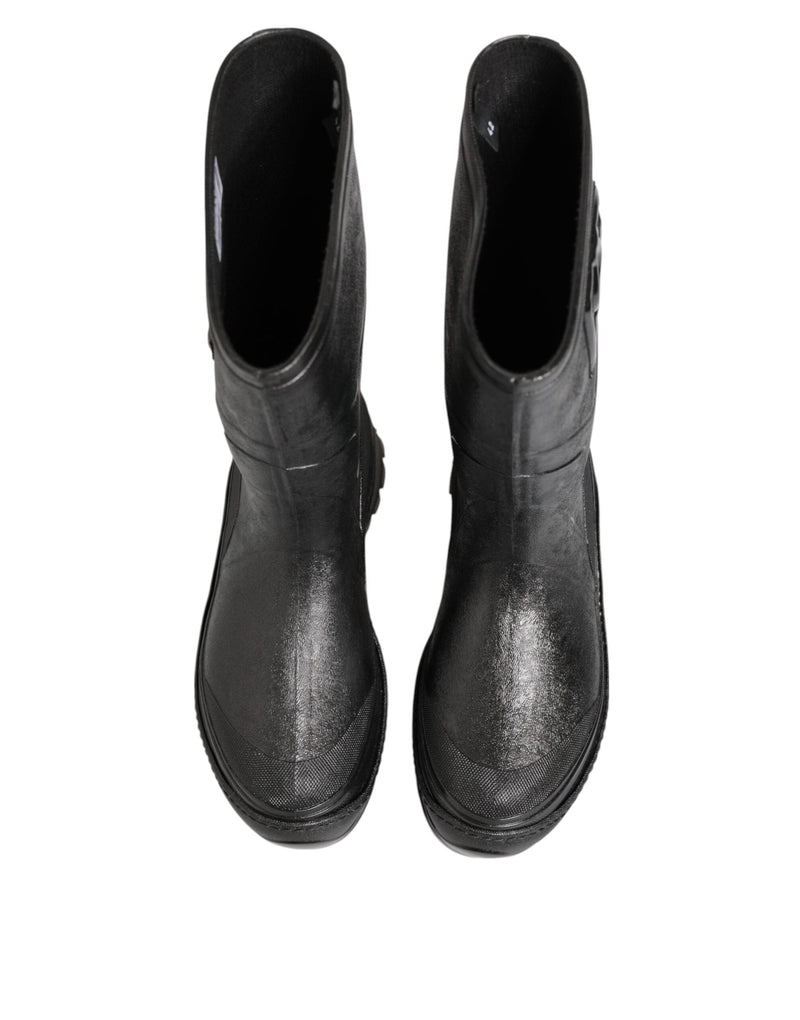 Metallic Black Pull On Rain Boots Men Shoes Dolce & Gabbana