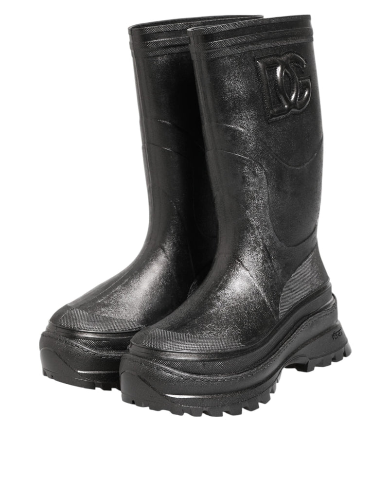 Metallic Black Pull On Rain Boots Men Shoes Dolce & Gabbana