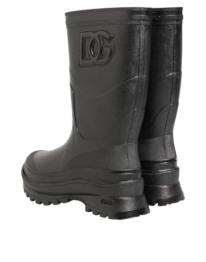 Metallic Black Pull On Rain Boots Men Shoes Dolce & Gabbana