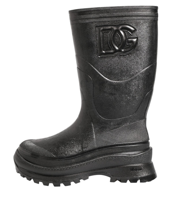 Metallic Black Pull On Rain Boots Men Shoes Dolce & Gabbana