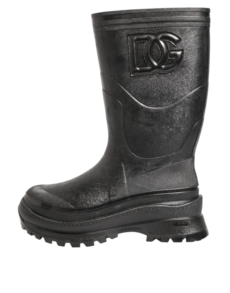 Metallic Black Pull On Rain Boots Men Shoes Dolce & Gabbana