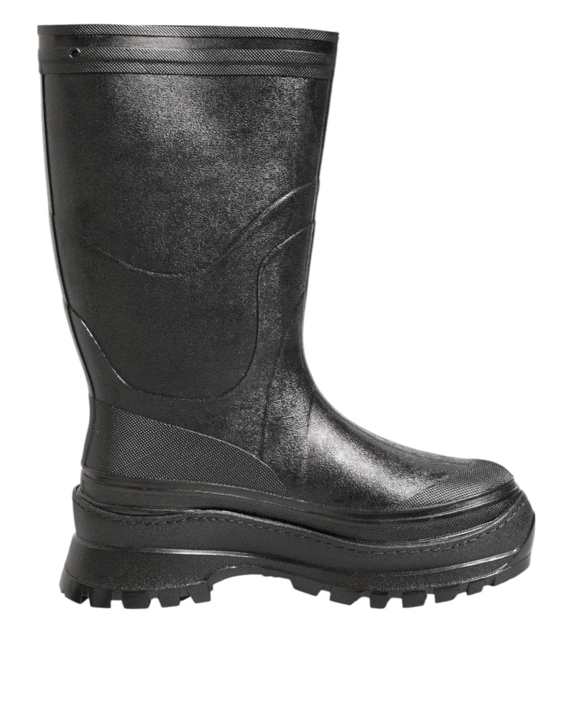Metallic Black Pull On Rain Boots Men Shoes Dolce & Gabbana