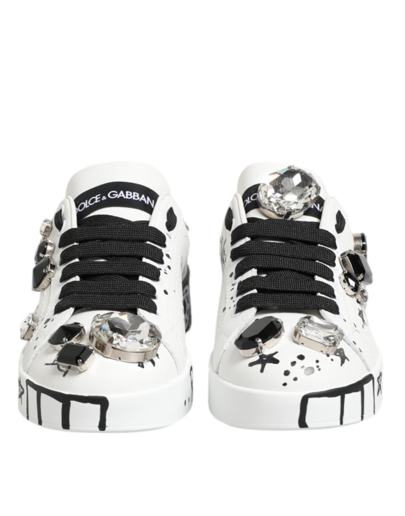 White Portofino Crystal Sneakers  Shoes Dolce & Gabbana