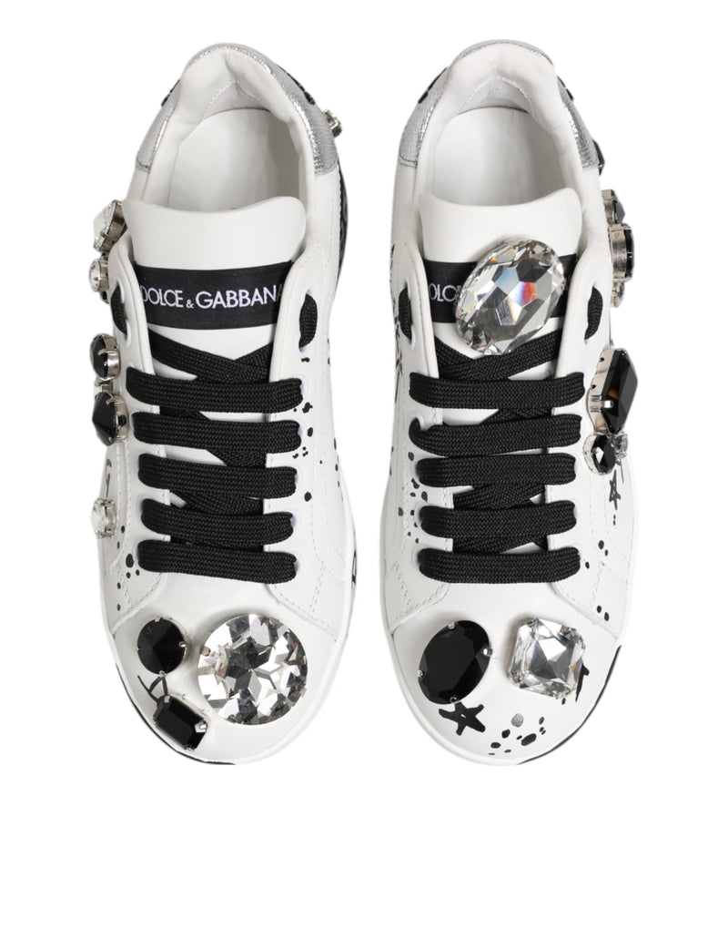 White Portofino Crystal Sneakers  Shoes Dolce & Gabbana