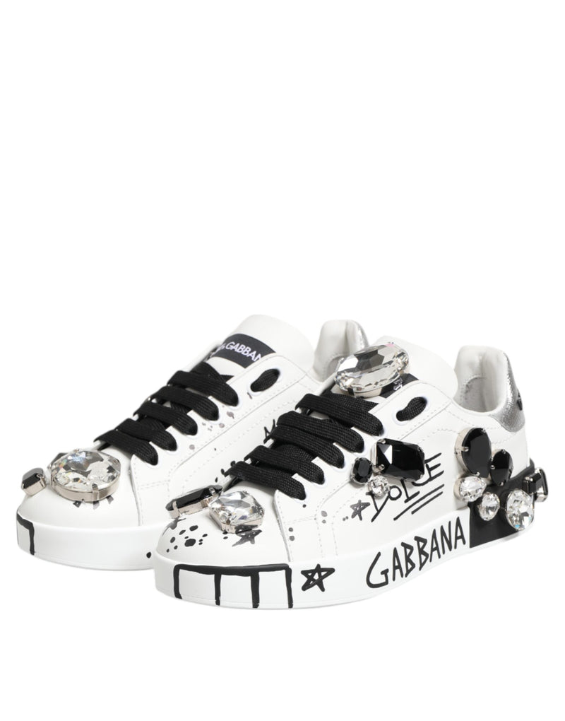 White Portofino Crystal Sneakers  Shoes Dolce & Gabbana
