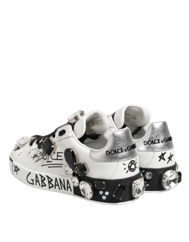 White Portofino Crystal Sneakers  Shoes Dolce & Gabbana