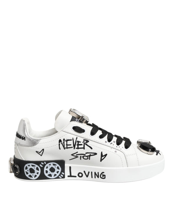 White Portofino Crystal Sneakers  Shoes Dolce & Gabbana