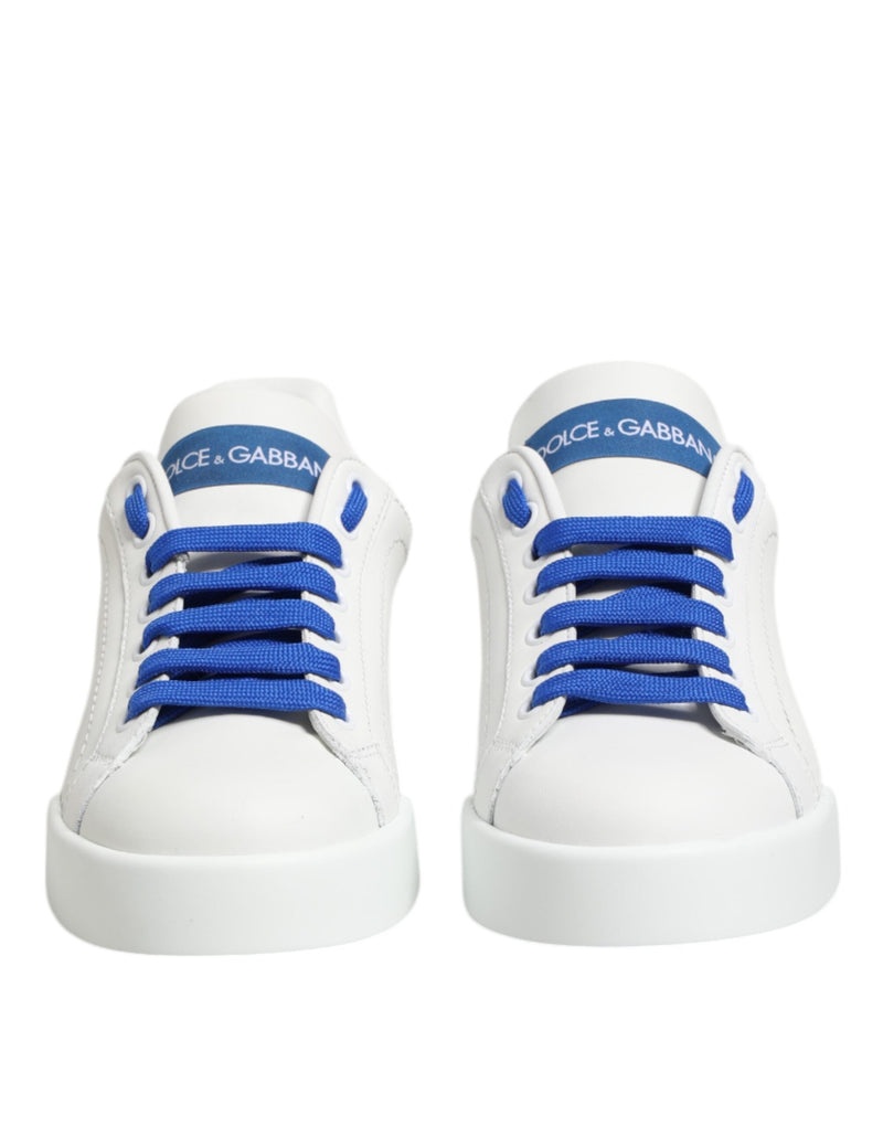White Blue Leather Low Top Sneakers Shoes Dolce & Gabbana