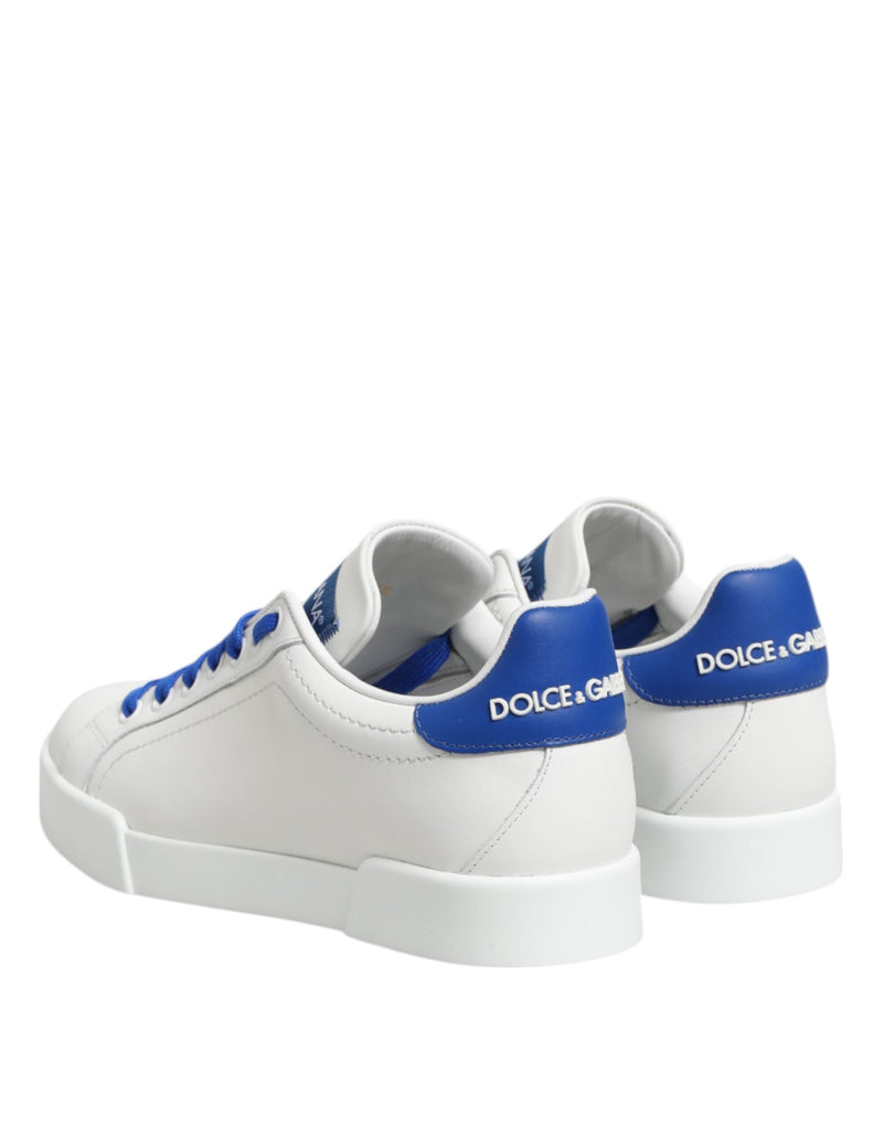 White Blue Leather Low Top Sneakers Shoes Dolce & Gabbana