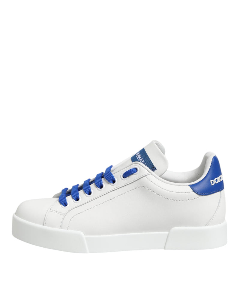 White Blue Leather Low Top Sneakers Shoes Dolce & Gabbana