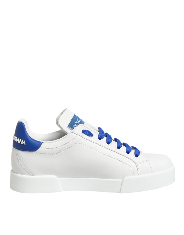 White Blue Leather Low Top Sneakers Shoes Dolce & Gabbana