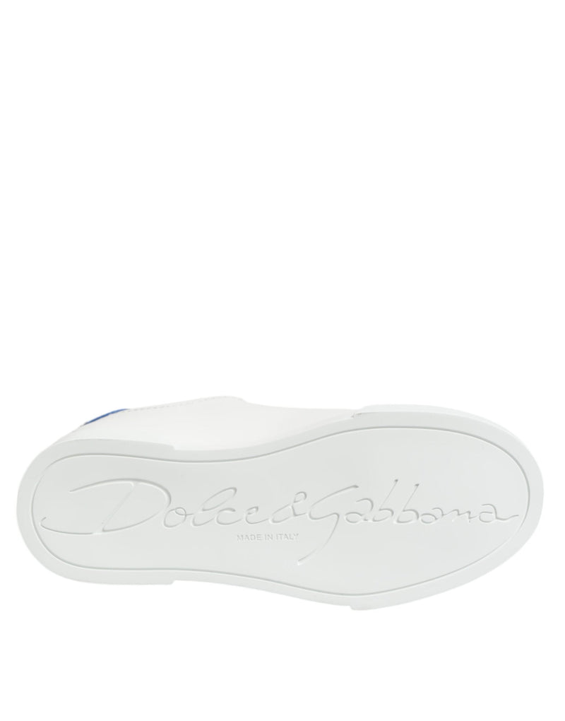 White Blue Leather Low Top Sneakers Shoes Dolce & Gabbana