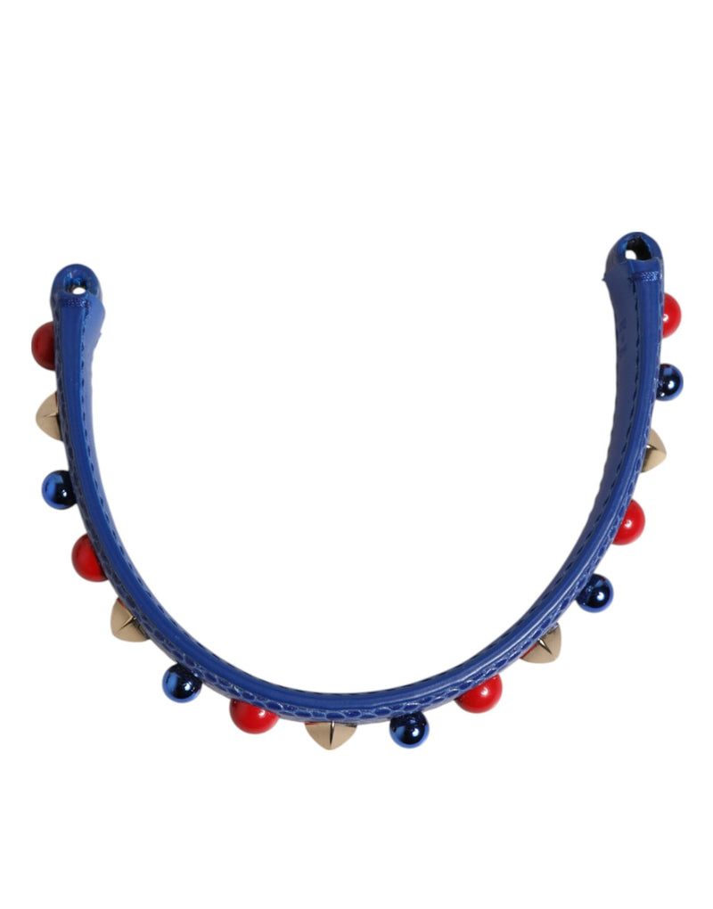 Blue Embellished Leather Bag Handle Women Shoulder Strap Dolce & Gabbana