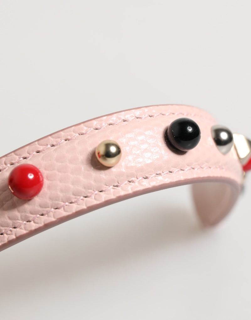 Light Pink Embellished Leather Bag Handle  Shoulder Strap Dolce & Gabbana