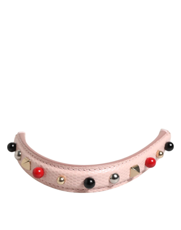 Light Pink Embellished Leather Bag Handle  Shoulder Strap Dolce & Gabbana