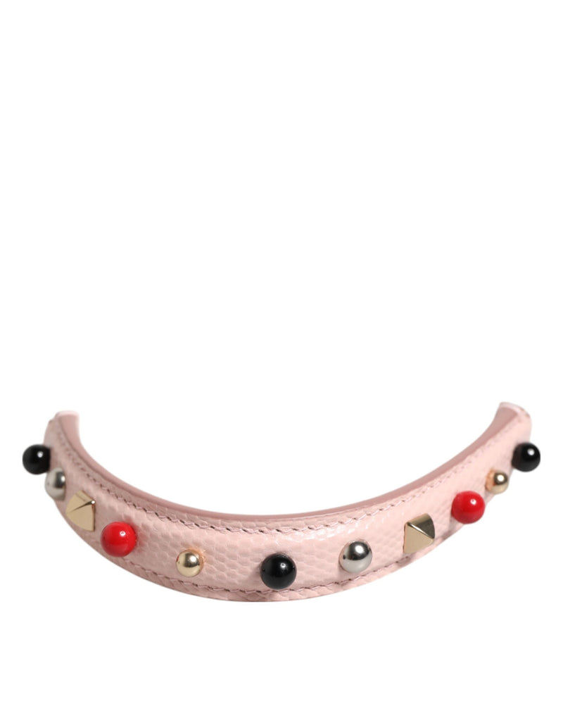 Light Pink Embellished Leather Bag Handle  Shoulder Strap Dolce & Gabbana